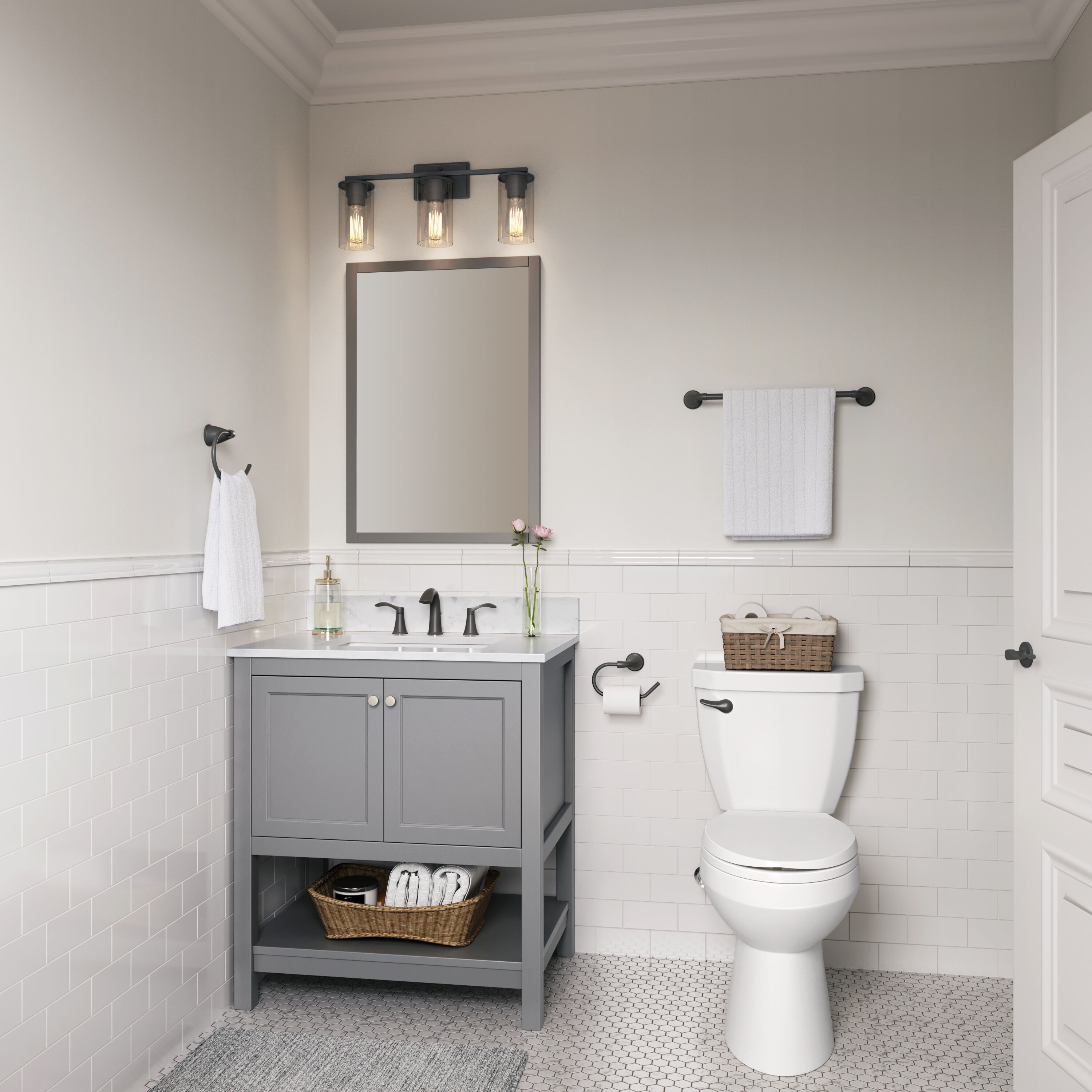 Verlana 3 Light 22 inch Matte Black Bathroom Vanity Light Wall Light